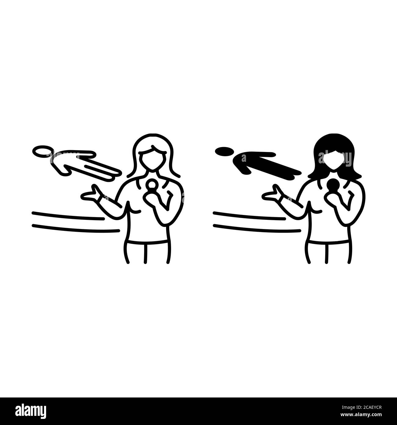 Reporter e scena di omicidio, notizie di criminalità contorno e icone glifi Illustrazione Vettoriale