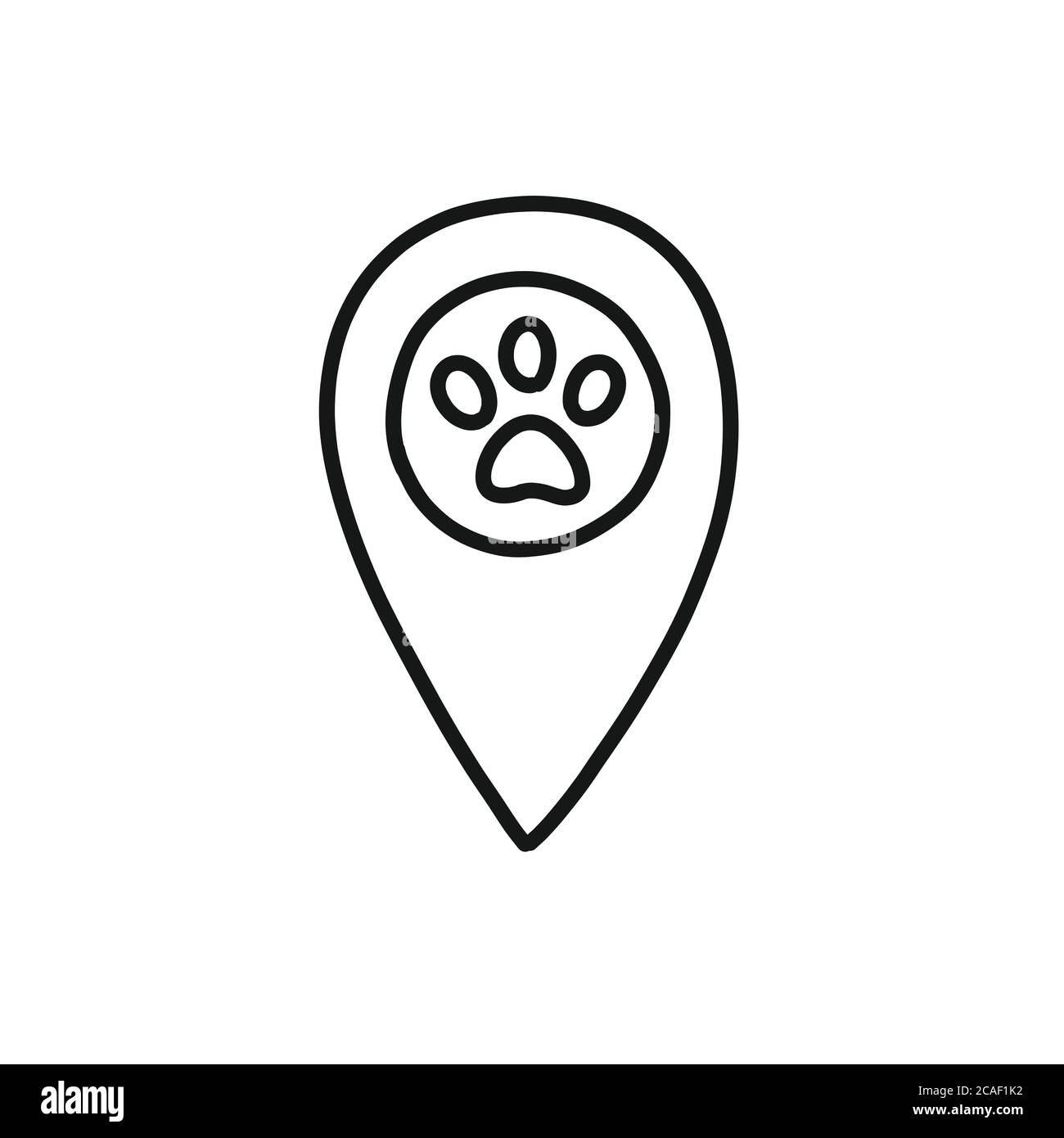 puntatore mappa pet negozio doodle icona, illustrazione vettoriale Illustrazione Vettoriale