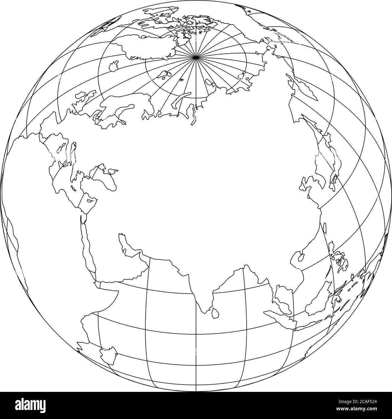 Profilo Terra globo con mappa del mondo focalizzato su Asia. Illustrazione vettoriale. Illustrazione Vettoriale