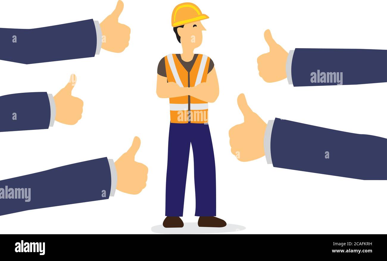 Lavoratore ottenere lodi per fare un buon lavoro. Concetto di duro lavoro, riconoscimento o apprezzamento. Illustrazione vettoriale isolata in piano. Illustrazione Vettoriale