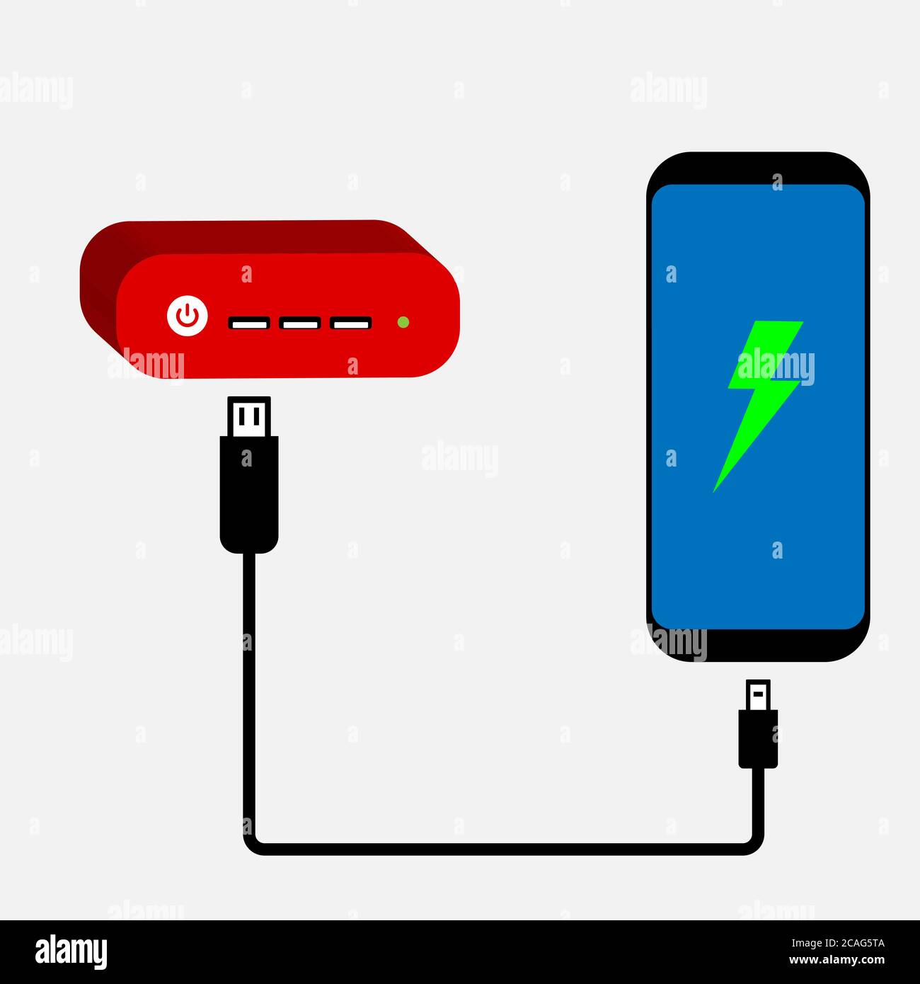 Ricarica dello smartphone da un power bank esterno Illustrazione Vettoriale
