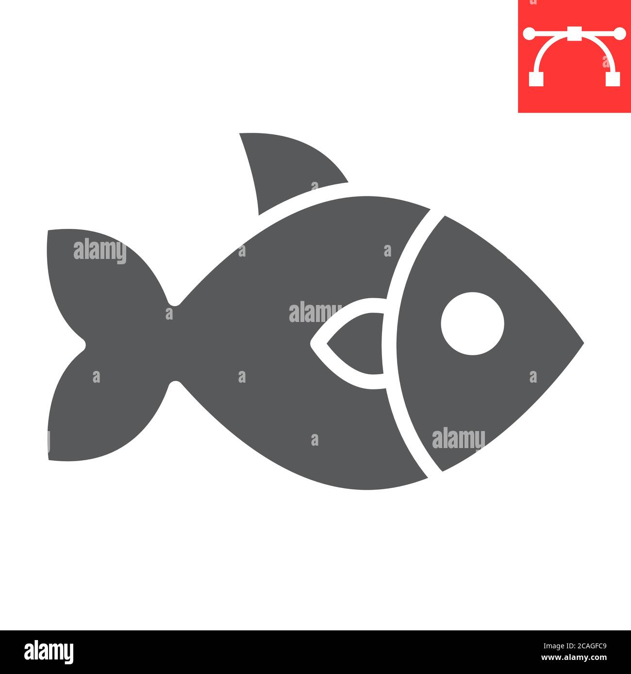 Icona di glifo di pesce, ristorante e cibo, grafica vettoriale di segno di pesce, icona di tratto solido modificabile, eps 10. Illustrazione Vettoriale