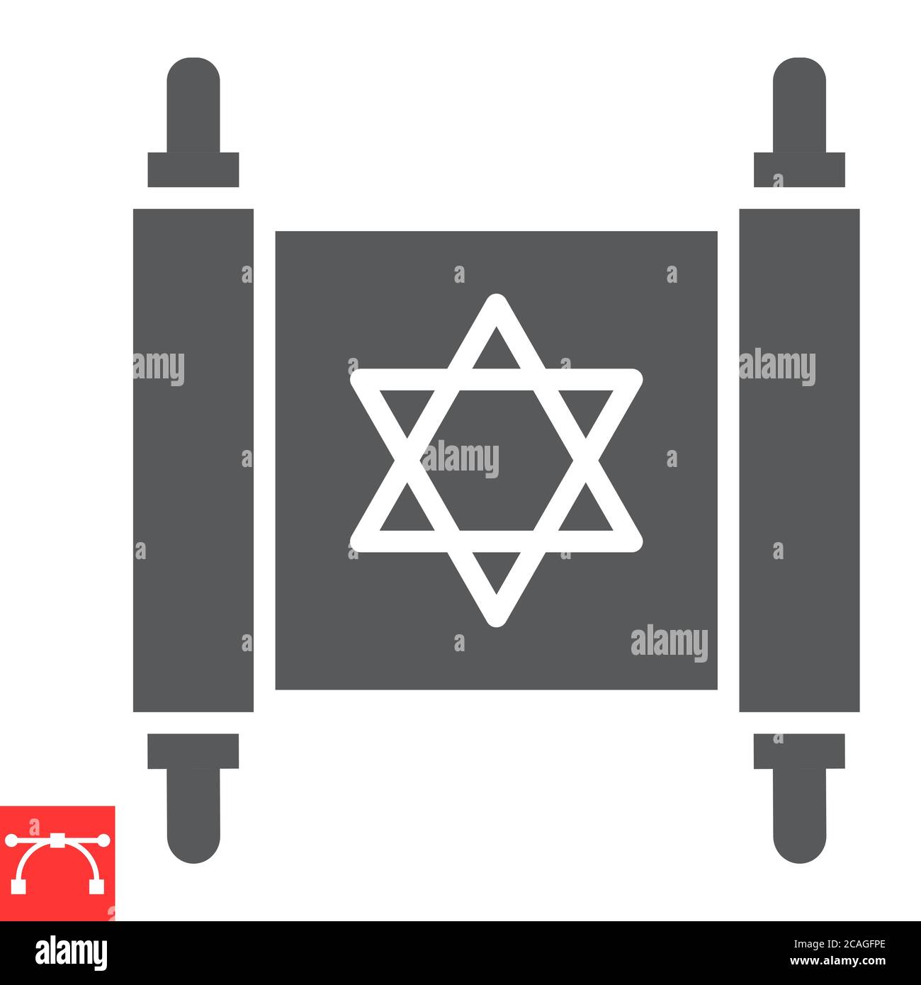 Icona del glifo Ebraico torah, rosh hashanah e scorrimento, grafica vettoriale del segno torah, icona del tratto solido modificabile, eps 10. Illustrazione Vettoriale