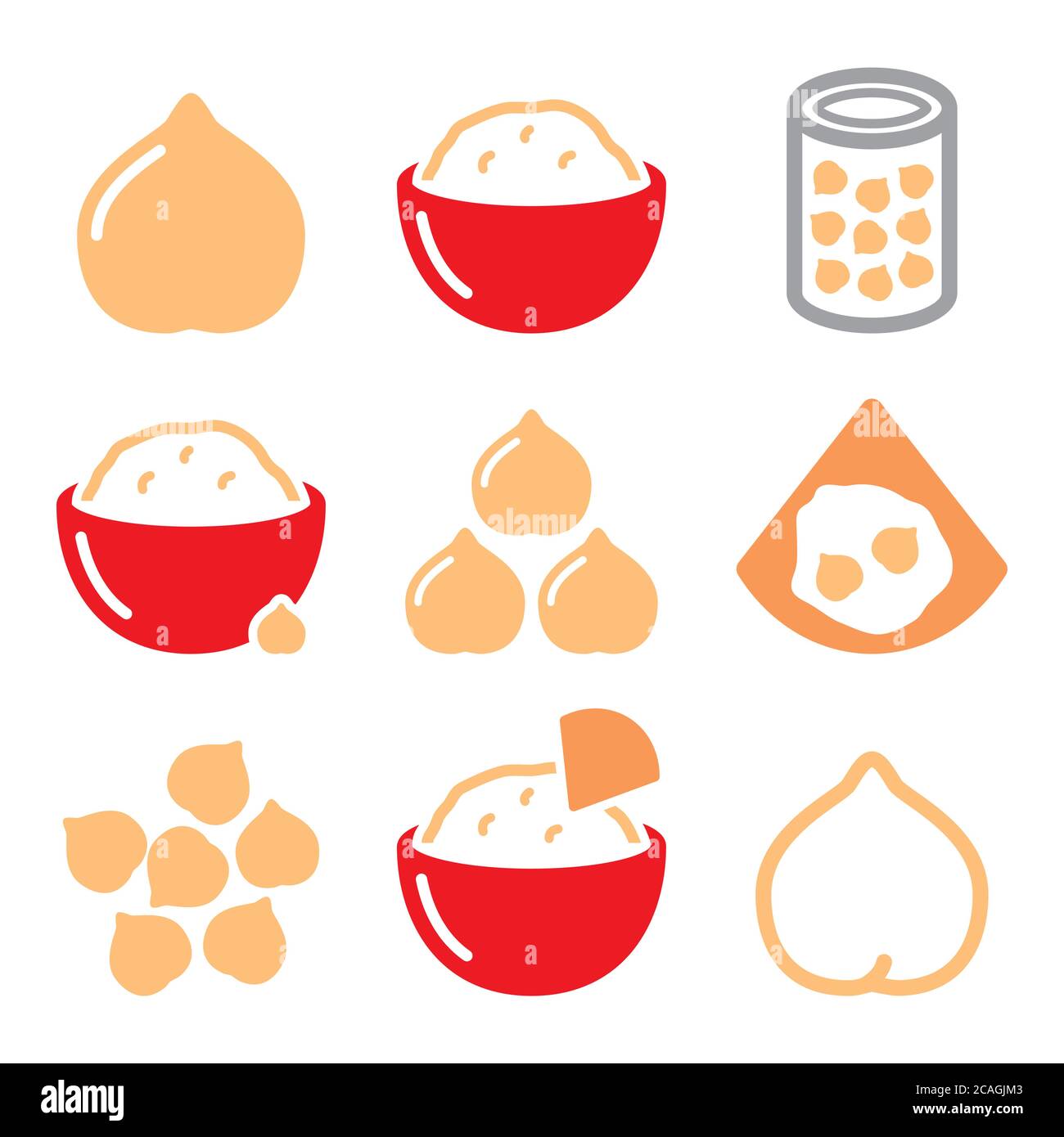 Hummus o hummous, ceci vettore icone set - cibo, sano concetto di alimentazione Illustrazione Vettoriale