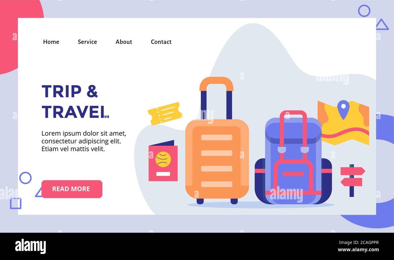 viaggio e viaggio valigia zaino concept campagna per il sito web home homepage landing page modello banner con stile piatto Illustrazione Vettoriale