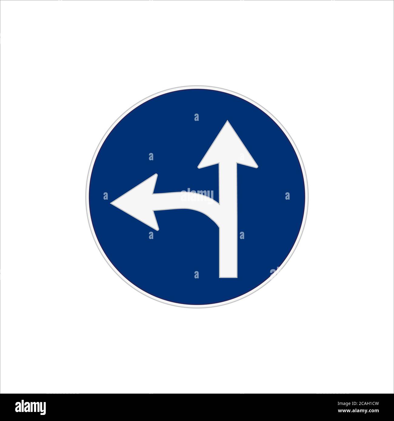 Immagine di un procedere dritto o svoltare a sinistra segnale stradale icona isolata su sfondo bianco Foto Stock