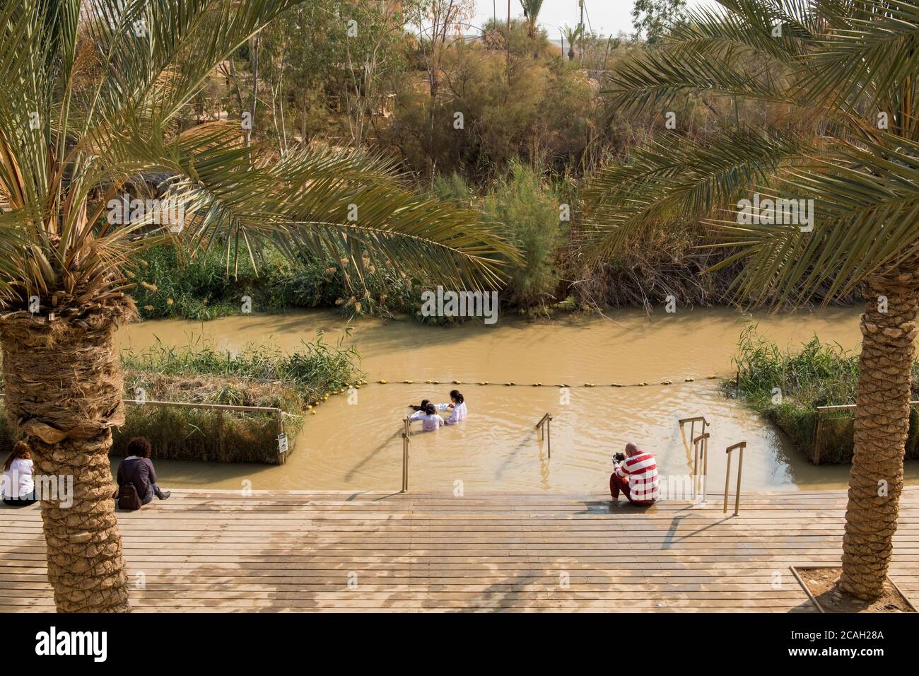 Sito battesimale Qasr el Yahud sul fiume Giordano, il luogo dove Gesù Cristo viene battezzato, Gerico Governatorato, Cisgiordania, Palestina Foto Stock
