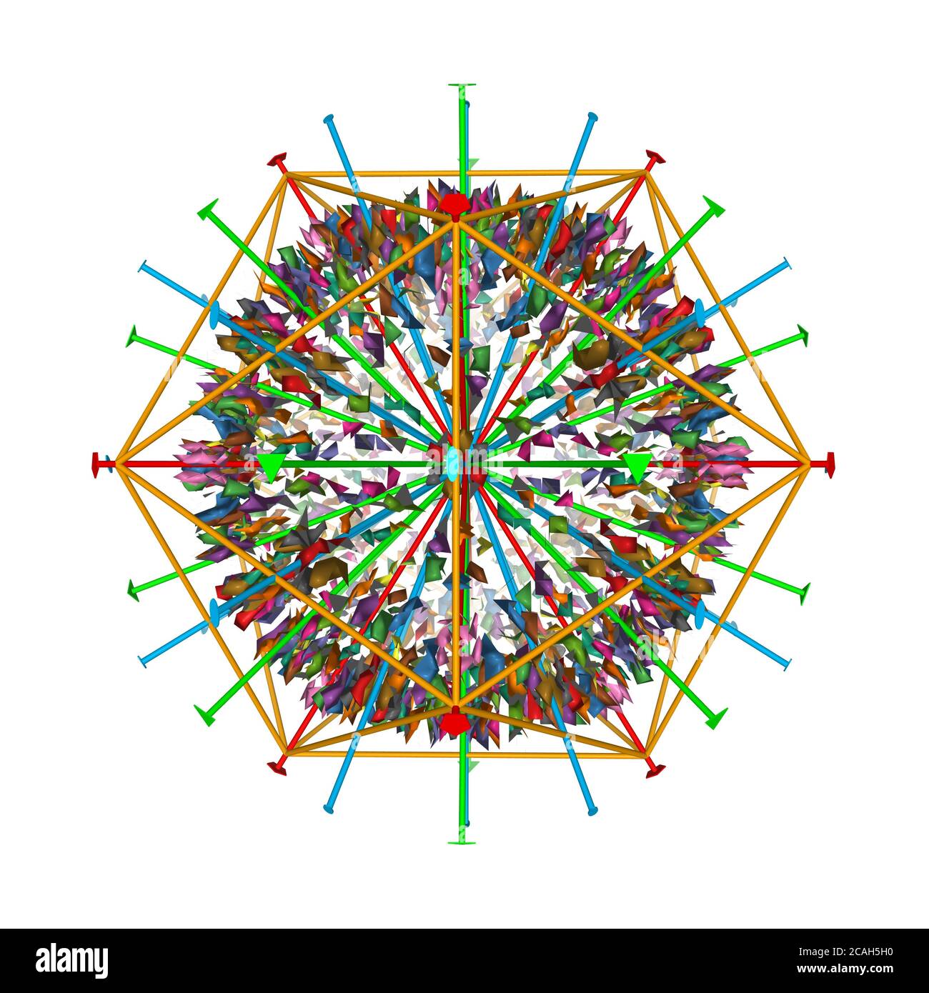 Struttura atomica del capside di herpesvirus 6B umano con simmetria icosaedrica mostrata, modello di superficie gaussiana 3D, sfondo bianco Foto Stock