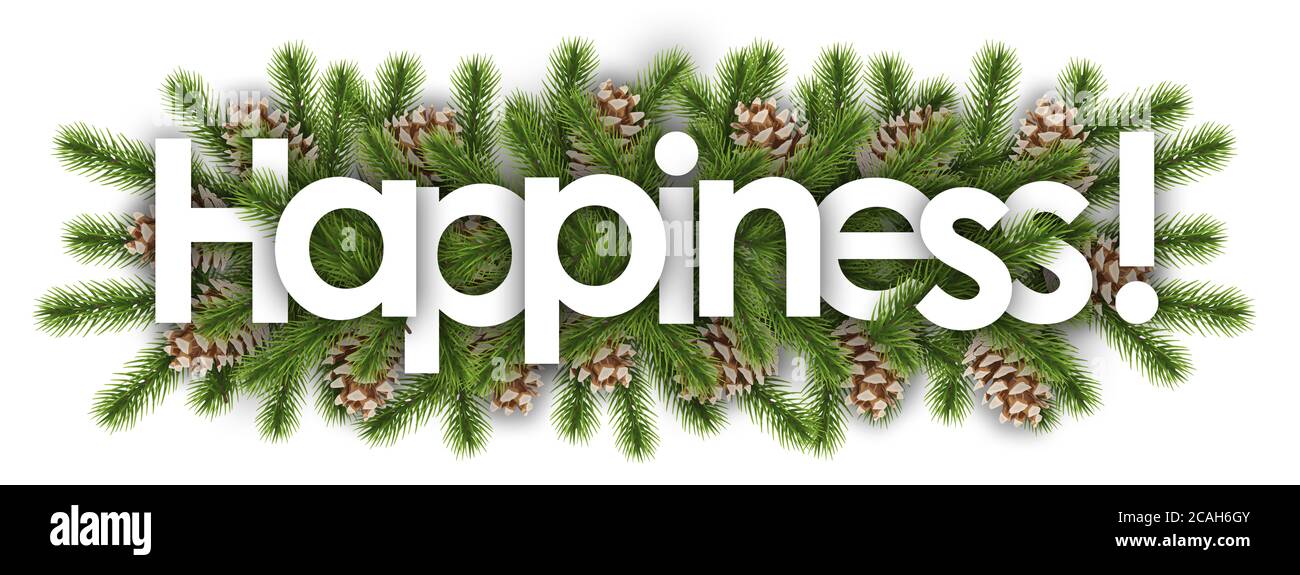 felicità in sfondo natalizio : ramificazioni di pino Foto Stock