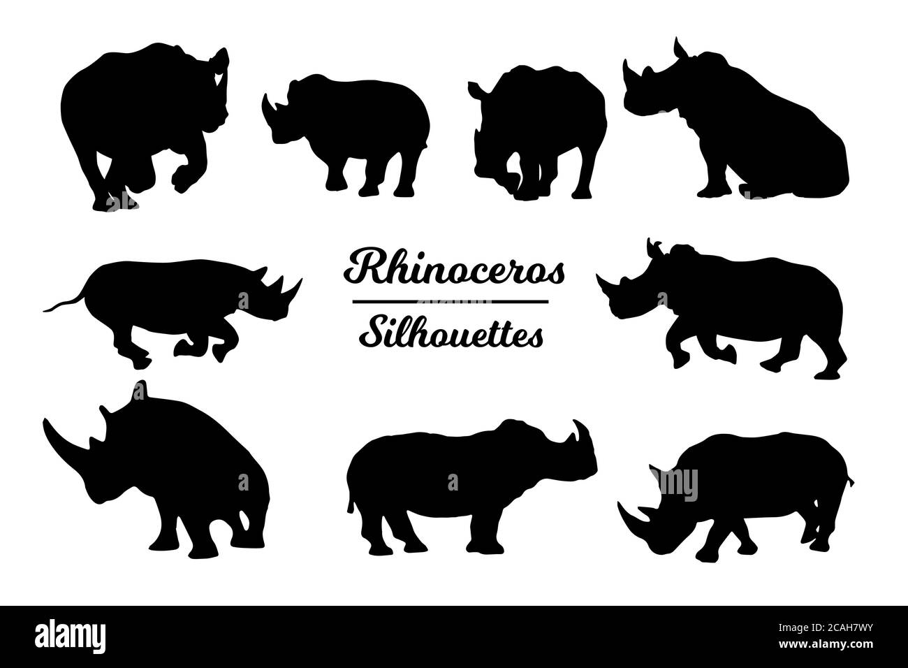 Rhinoceros sagome animali. Contorni in bianco e nero. Rhino Foto Stock