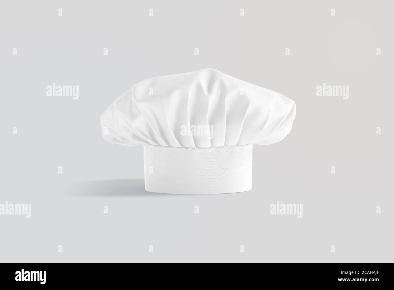 Supporto bianco bianco per mockup cappello da chef toque, sfondo grigio Foto Stock