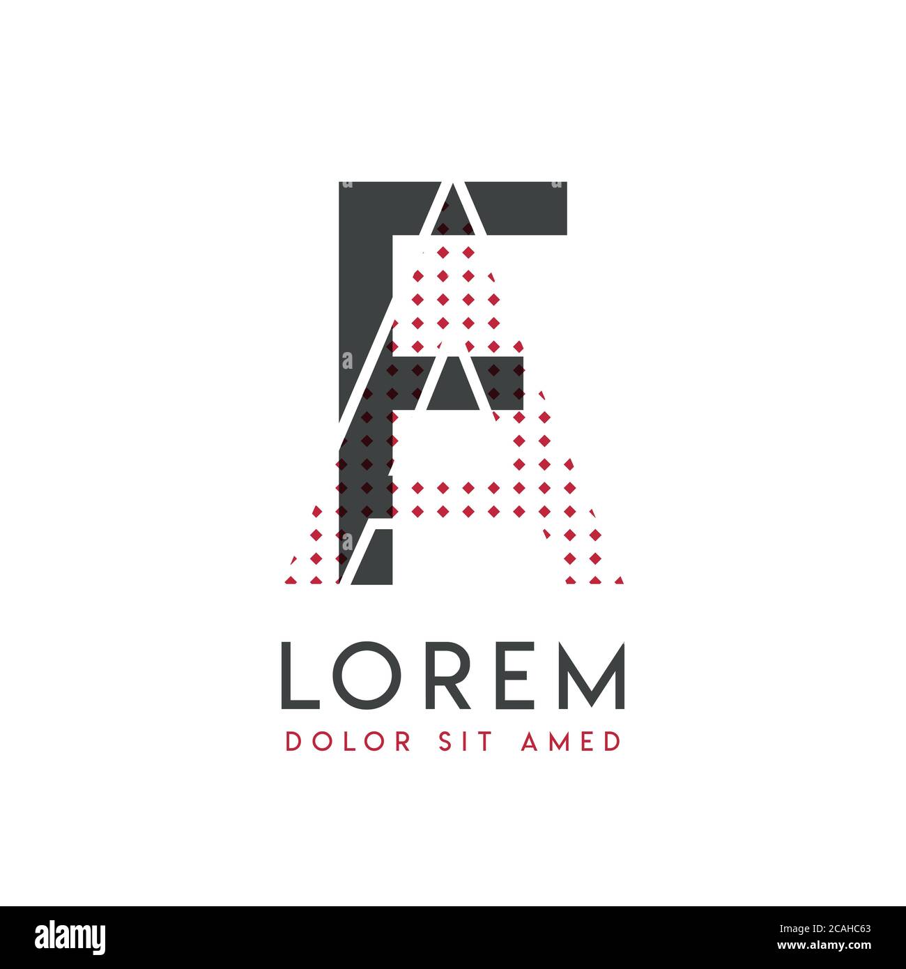 Logo fa con colore grigio e rosso che può essere utilizzato per l'industria creativa e la stampa su carta. Il logo AF è riempito con bolle e punti, può essere applicato i Illustrazione Vettoriale