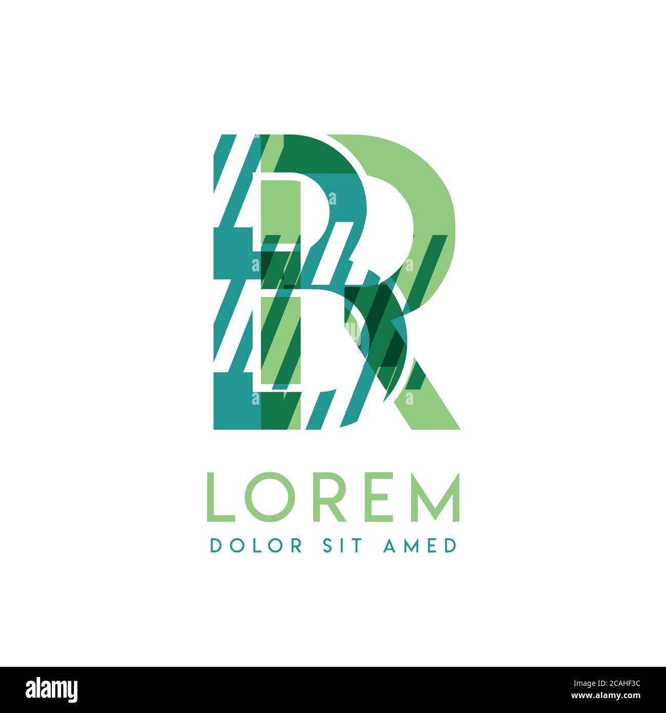 Design con logo RB di lusso con colore verde e verde scuro che può essere utilizzato per attività creative e pubblicità. Il logo BR è riempito di bolle e punti, Illustrazione Vettoriale