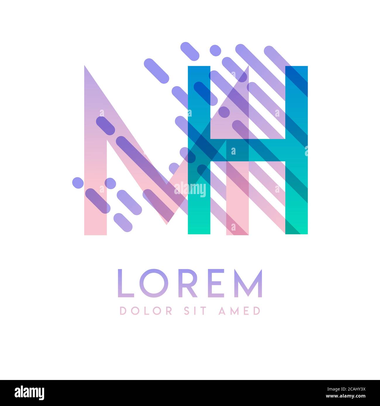 MH con il tema della velocità e dello stile galassia che è adatto per i settori creativo e commerciale. HM Letter Logo design per tutti i supporti delle pagine Web an Illustrazione Vettoriale