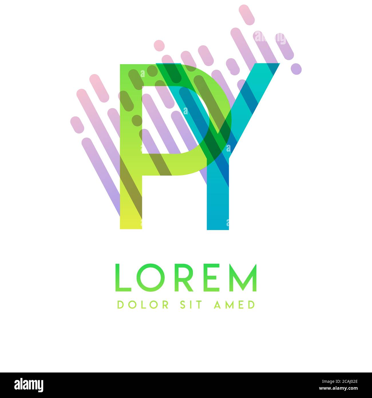 Logo PY con il tema della velocità e dello stile galassico adatto per le industrie creative e commerciali. YP Letter Logo design per tutti i supporti delle pagine Web an Illustrazione Vettoriale