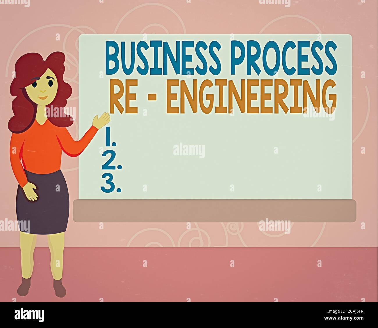 Scrittura a mano concettuale che mostra la riprogettazione dei processi aziendali. Concetto che significa l'analisi e la progettazione dei flussi di lavoro analisi Hu femminile Presentazione di Re Foto Stock