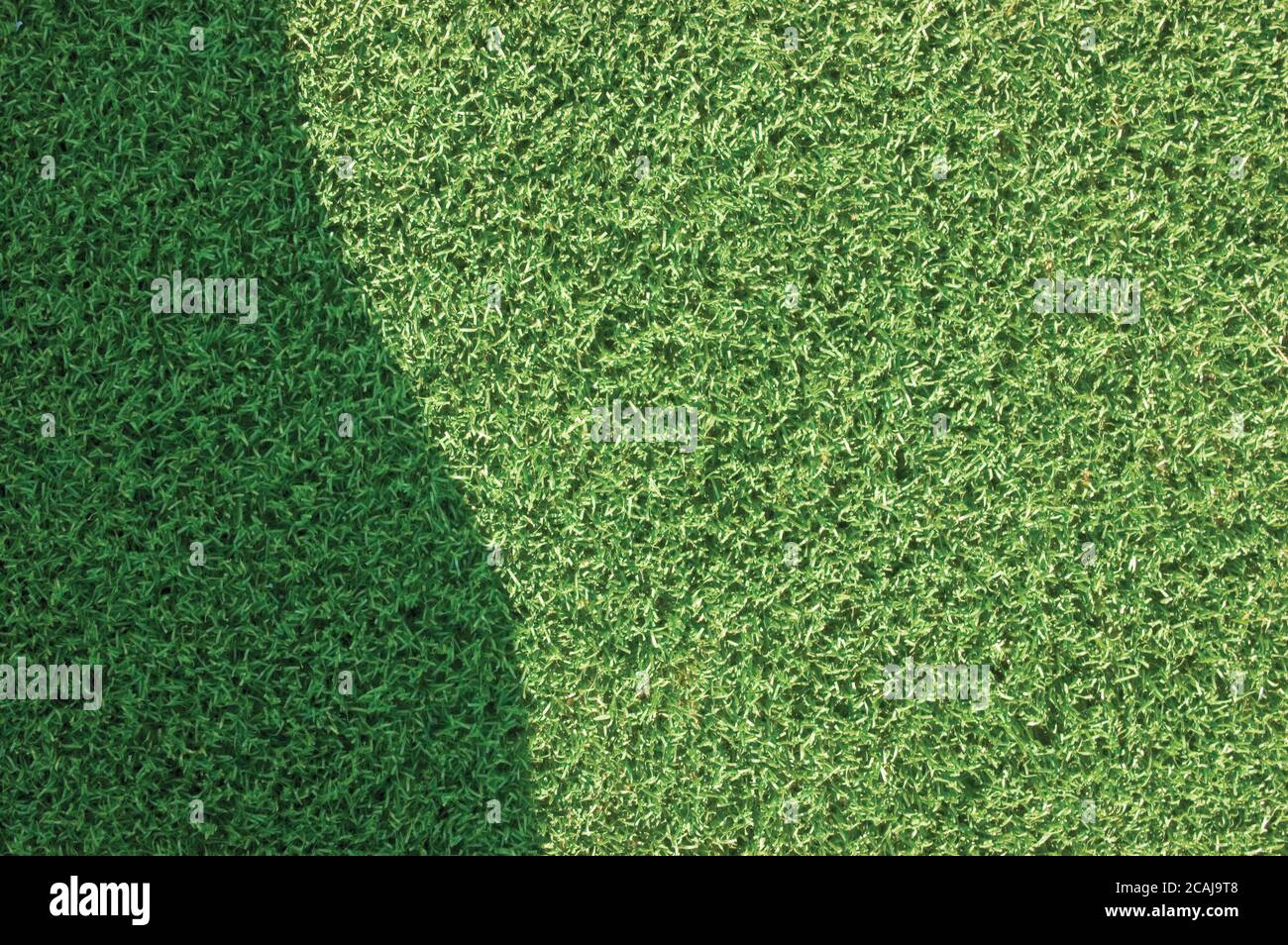 Erba artificiale erba finta erba sintetica prato campo macro closeup delicato ombreggiato ombra area, sport verdi astroturf texture orizzontale texture sfondo Foto Stock