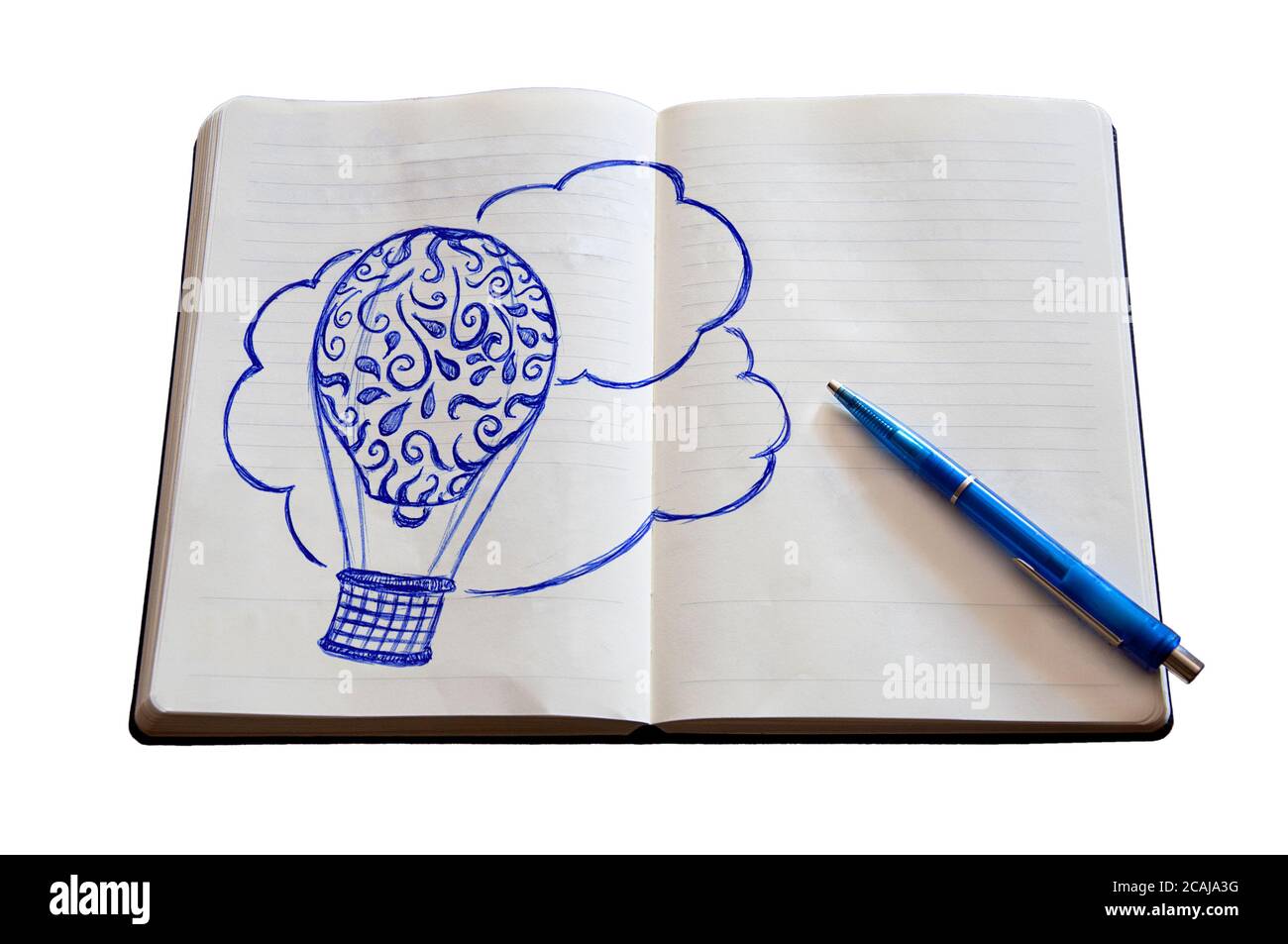 Doodle hot-air balloon paper notebook pen Isolated Foto Stock