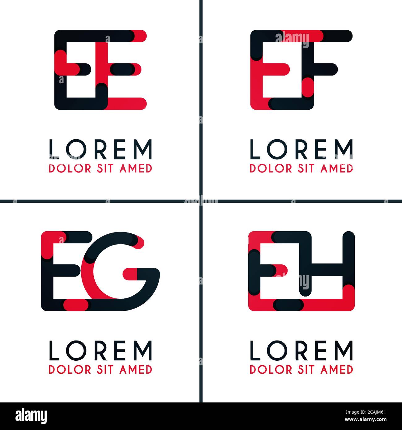 Logo EE per aziende e aziende. Logo del modello EF per poster. AD ESEMPIO, l'illustrazione del logo può essere per siti Web e applicazioni. Logo EH Letter per i social media Illustrazione Vettoriale