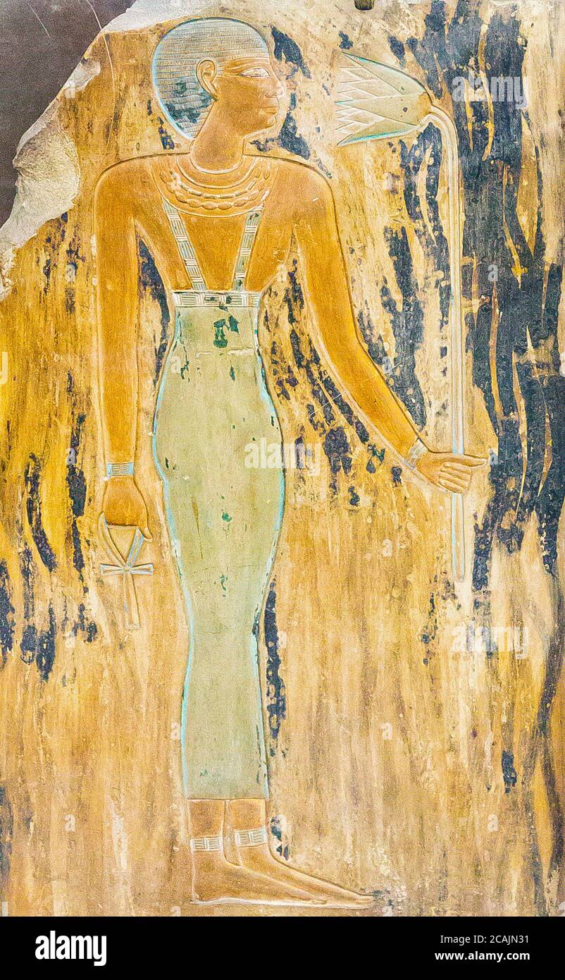 Cairo, Museo Egizio, santuario della regina Ashait, una moglie di Montuhotep 2, lato sud. Calcare, trovato in Deir el Bahari. Foto Stock