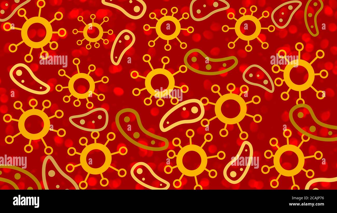 Sfondo di celle virus per sfondo, sfondo, banner, modello, illustrazione e altri disegni. COVID-19. Coronavirus. Pandemia. Sfondo 4K. Foto Stock