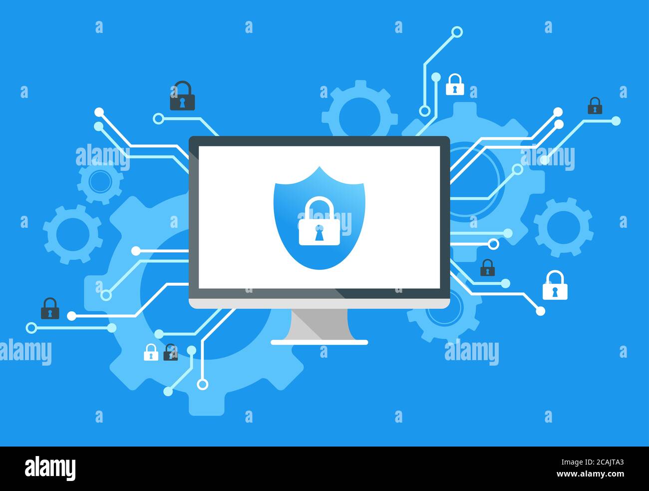 illustrazione di cyber crime. Concetto con icone connesse relative alla sicurezza dei dati, al phishing, all'hacking, al furto di identità o agli attacchi informatici virtuali Foto Stock