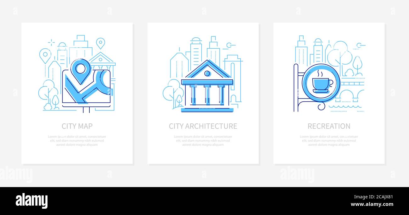 Informazioni turistiche - linea di design stile banner set Illustrazione Vettoriale
