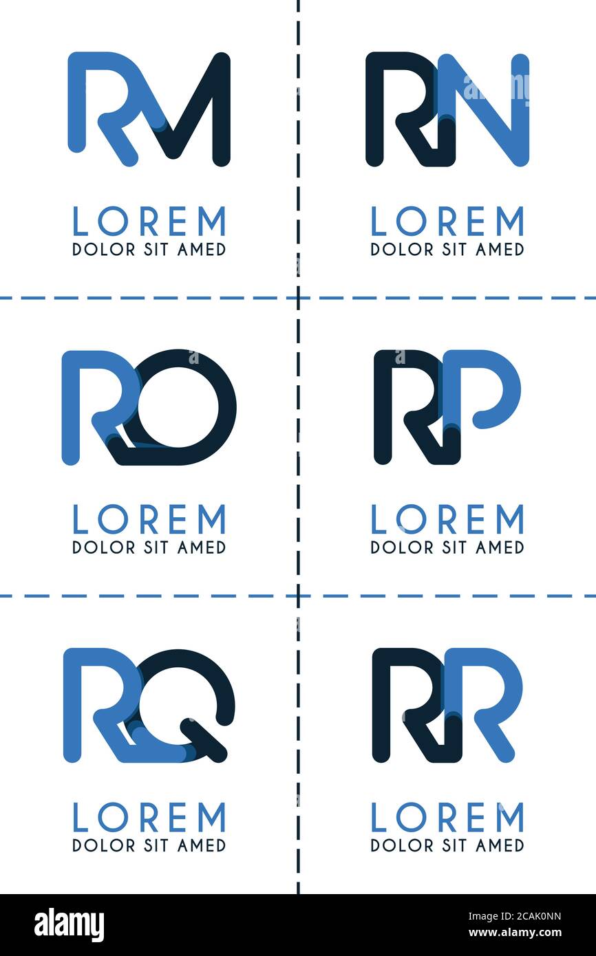 Logo RM per il logo aziendale e logo del modello Company.RN per poster. L'illustrazione del logo RO può essere per i siti Web. Logo Letter RP per i social media. Logo RQ Illustrazione Vettoriale