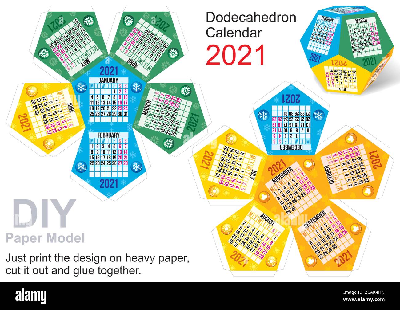 Calendario 2021 Calendario Dodecahedron La Settimana Inizia Lunedi Modello Di Carta Fai Da Te Piccolo Progetto Artigianale Domestico Gioco Di Carta Fai Da Te Tagliare Piegare E Incollare Immagine E Vettoriale Alamy calendario 2021 fai