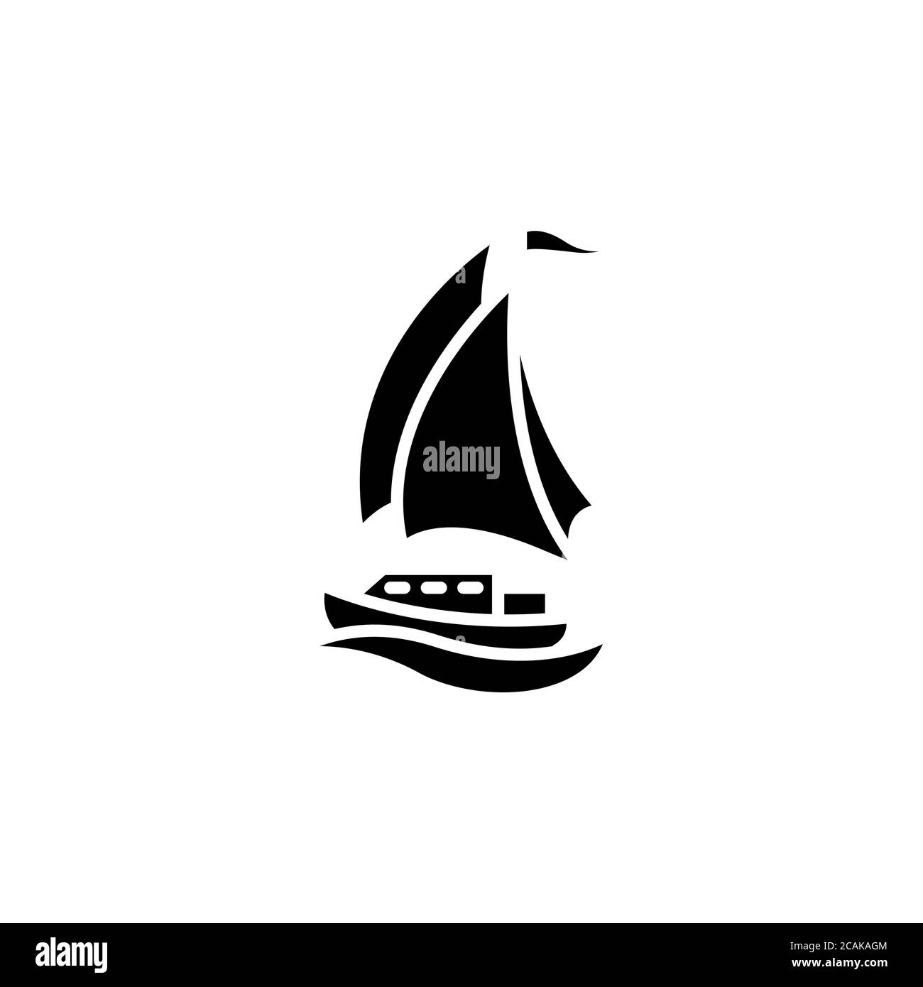 icona vettore yacht. simbolo vela. simbolo barca a vela. Nave semplice logo nero su bianco. Illustrazione Vettoriale