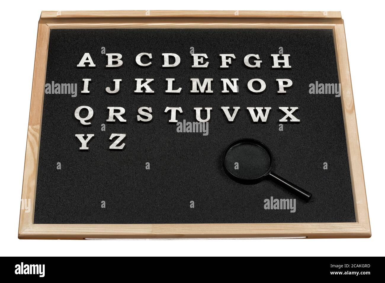 Lettere A-Z in ordine alfabetico sulla lavagna. Concetto di istruzione. Foto Stock