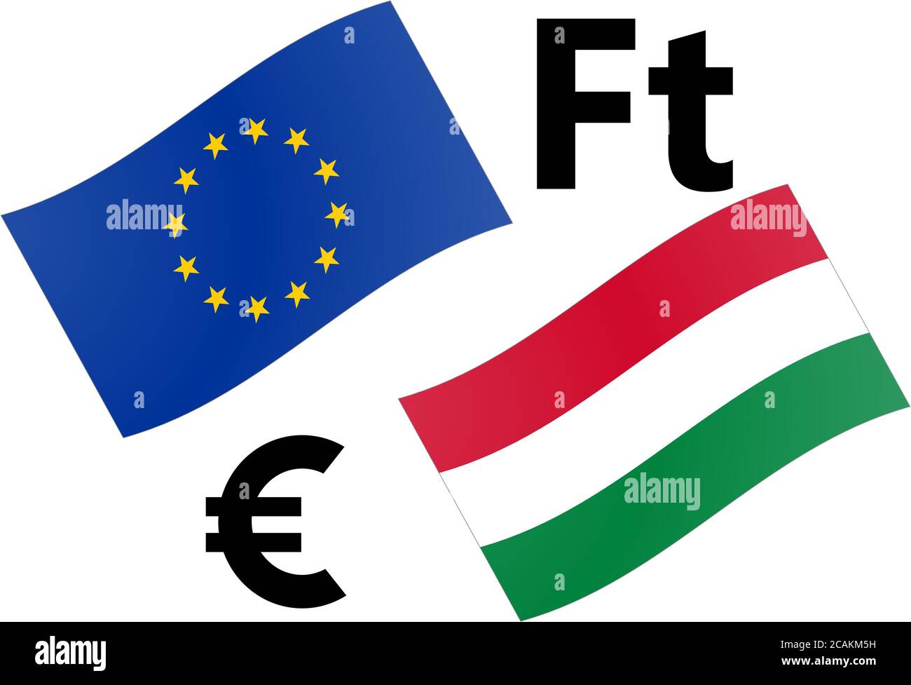 EURHUF immagine vettoriale di coppia di valute forex. Bandiera UE e ungherese, con simbolo Euro e Forint. Illustrazione Vettoriale