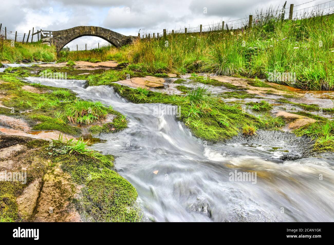 Strines Bridge, Jack Bridge, Colden Water, Pennines, Yorkshire Foto Stock