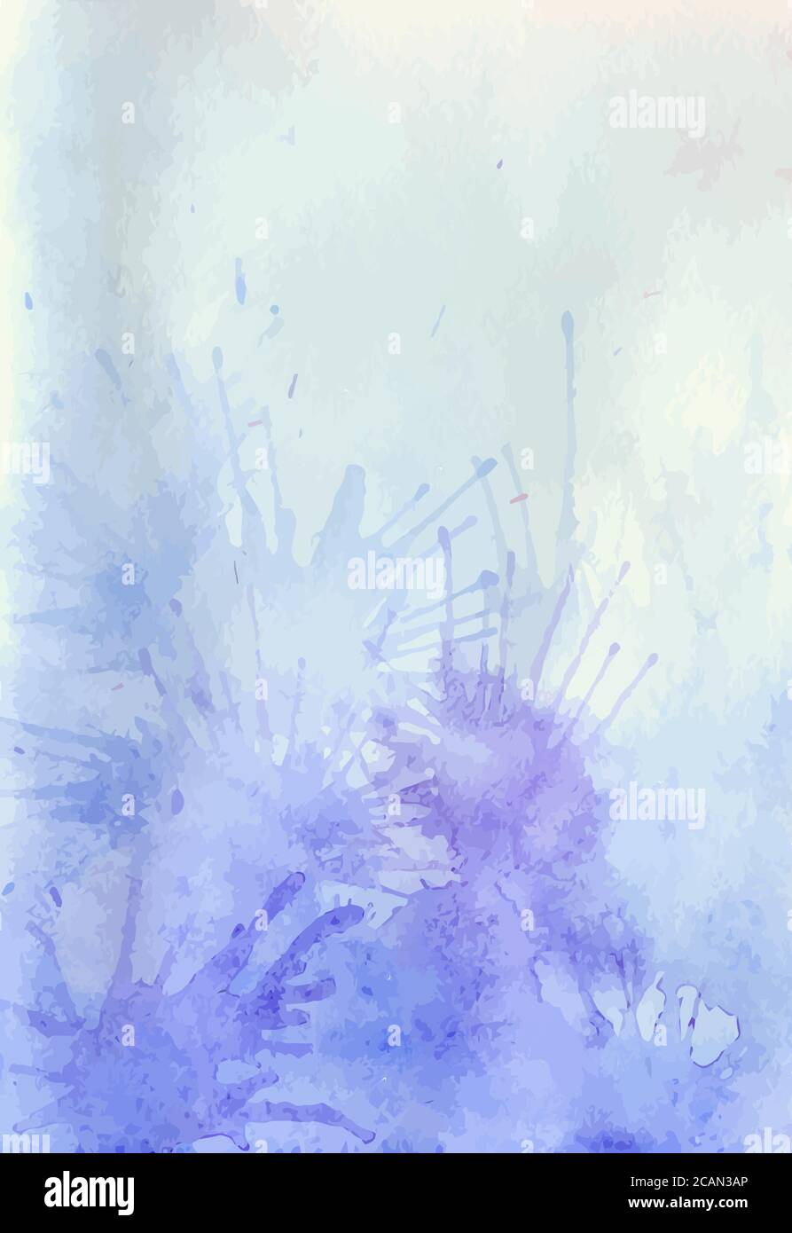 Sfondo acquerello con spruzzi e macchie blu tenue. Sfondo vettoriale per la vostra creatività Illustrazione Vettoriale
