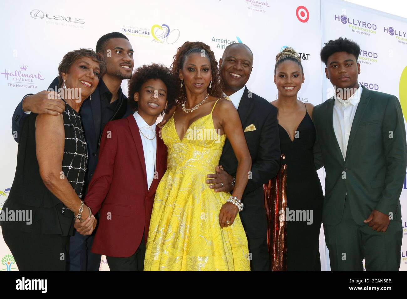 LOS ANGELES - LUGLIO 14: Dolores Robinson, Rodney Peete Jr, Roman Peete, Holly Robsinson Peete, Rodney Peete, Ryan Peete, Robinson James Peete al 20° gala annuale DesignCare sulla tenuta privata il 14 luglio 2018 a Malibu, CA Foto Stock