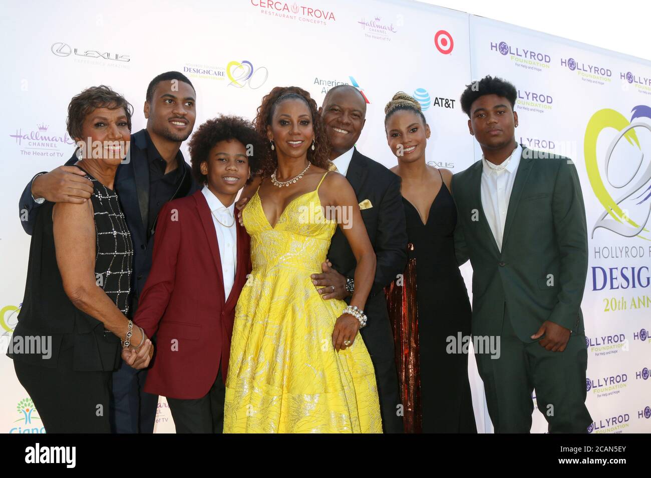 LOS ANGELES - LUGLIO 14: Dolores Robinson, Rodney Peete Jr, Roman Peete, Holly Robsinson Peete, Rodney Peete, Ryan Peete, Robinson James Peete al 20° gala annuale DesignCare sulla tenuta privata il 14 luglio 2018 a Malibu, CA Foto Stock