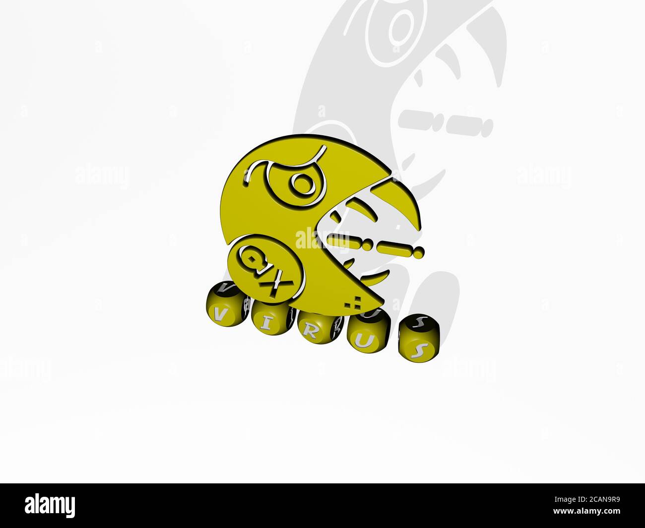 VIRUS 3D icona su lettere cubiche. Illustrazione 3D. Sfondo e concetto Foto Stock