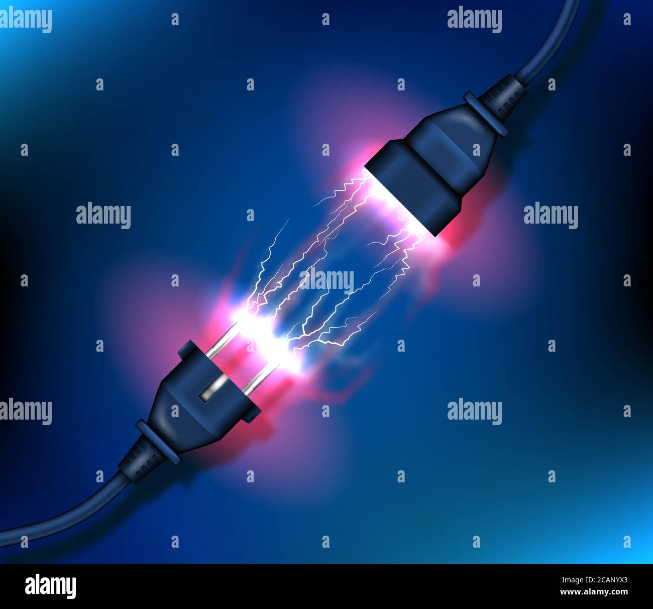 Spina elettrica e presa Vector con scintille elettriche scollegate. Concetto di tema elettrico per banner, brochure, volantino, opuscolo pubblicitario Illustrazione Vettoriale