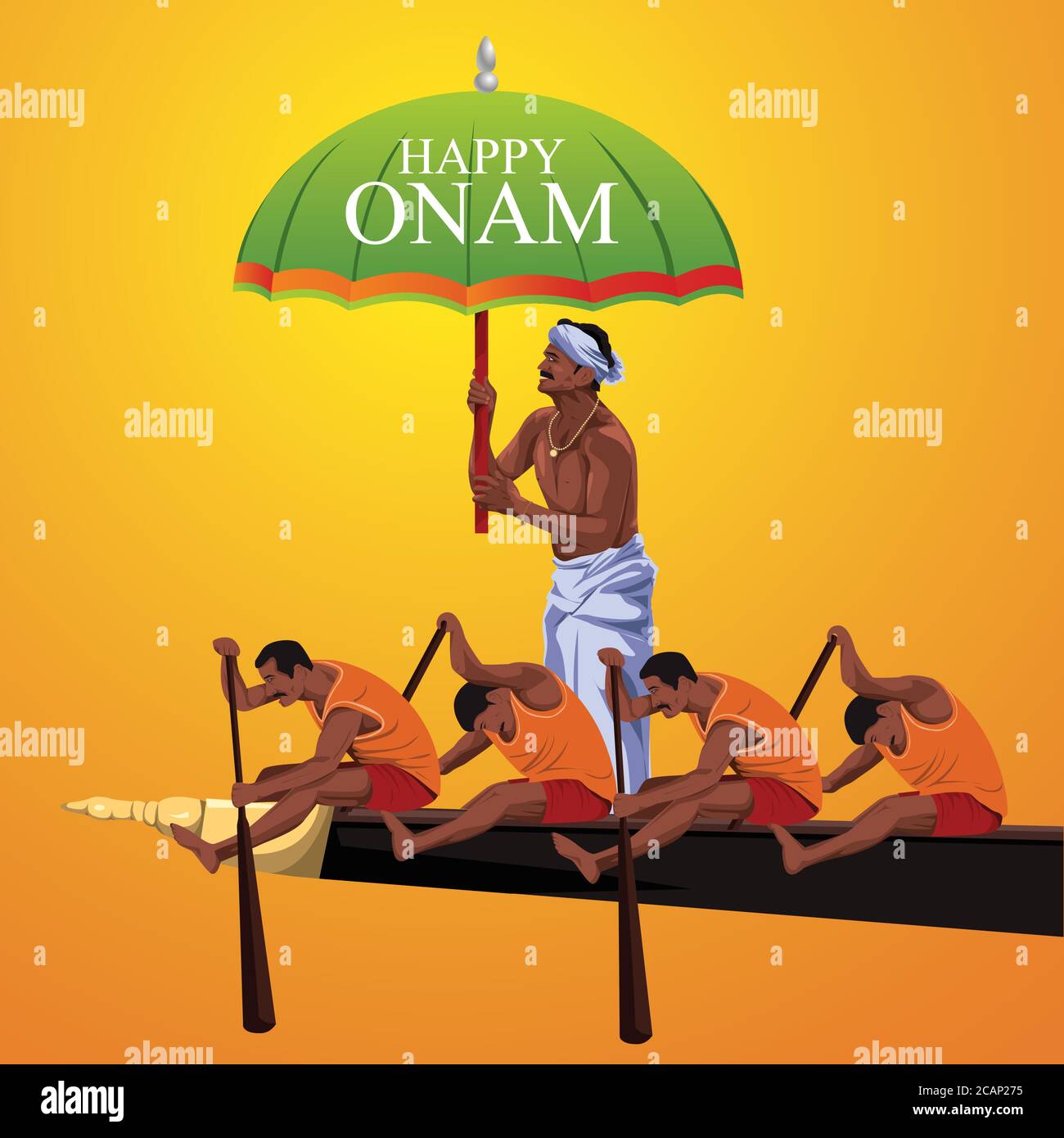 buon saluto onam con kerala gara di pipistrelli Illustrazione Vettoriale