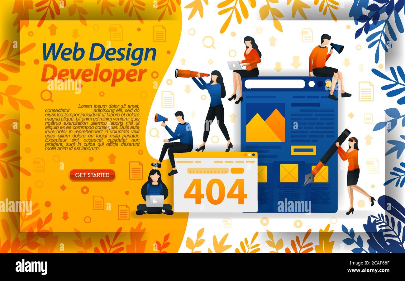 sviluppatore di web design. creare un sito web. creare un sito web. migliorare la rete e la codifica, il concetto di immagine vettoriale. può utilizzare per landing page, template, ui, Illustrazione Vettoriale