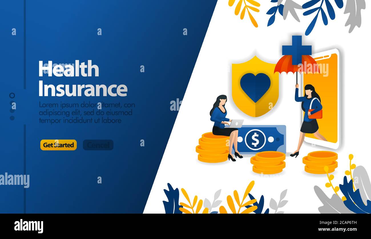 Assicurazione sanitaria app mobili con ombrelli protettivi e schermature concetto di illustrazione vettoriale può essere utilizzato per, landing page, modello, ui ux, web, MOB Illustrazione Vettoriale