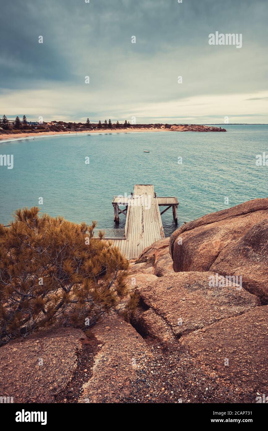 Port Elliot Jetty al crepuscolo, Horseshoe Bay, Australia del Sud Foto Stock