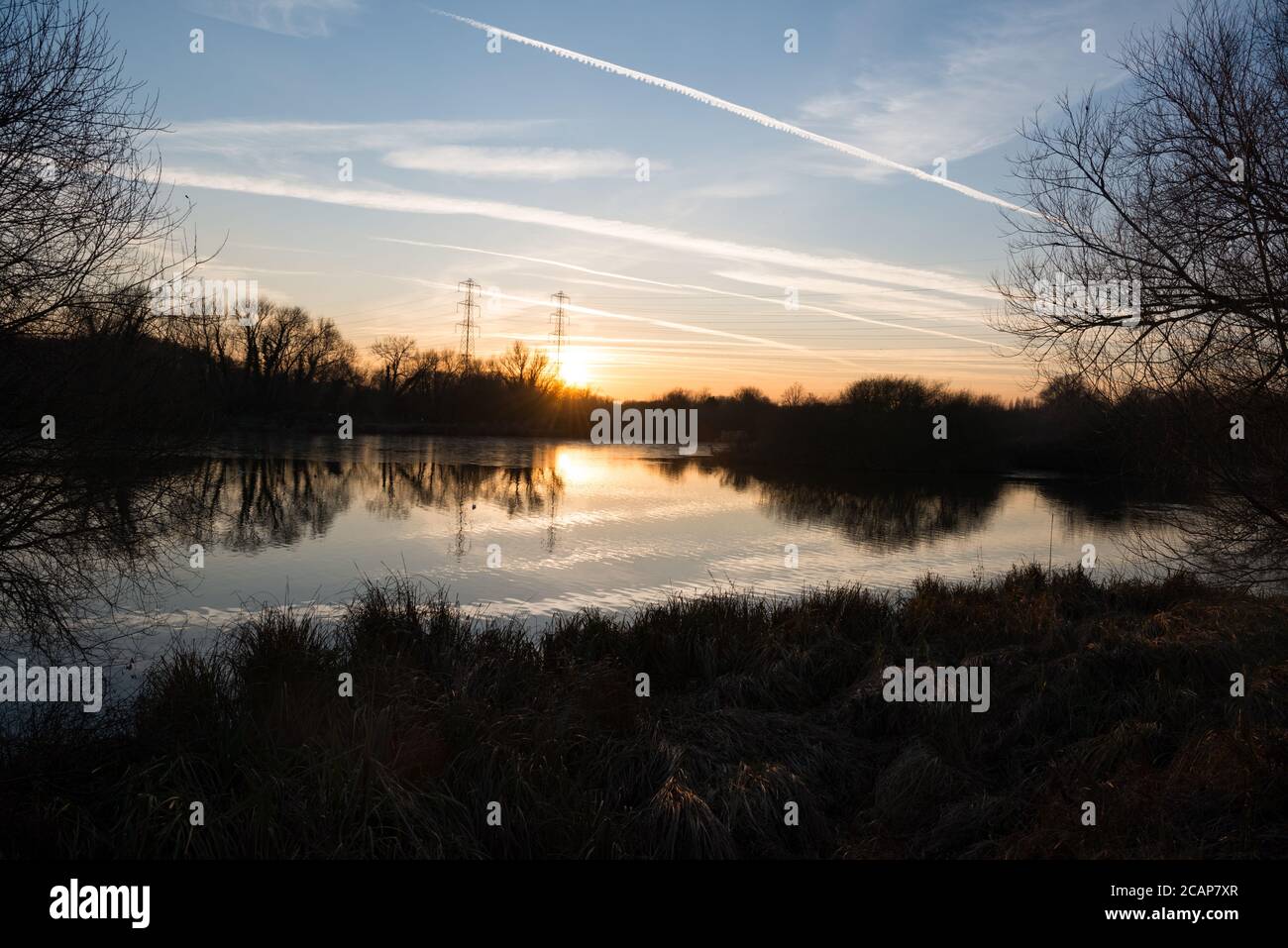 Settanta Acre Lake al Th Lee Valley Country Park, Cheshunt, Hertfordshire Foto Stock