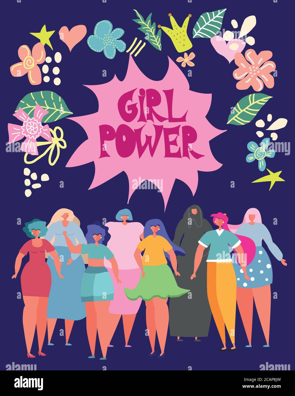 illustrazione grafico gruppo di donne, ragazze, potere, forte, forza Illustrazione Vettoriale