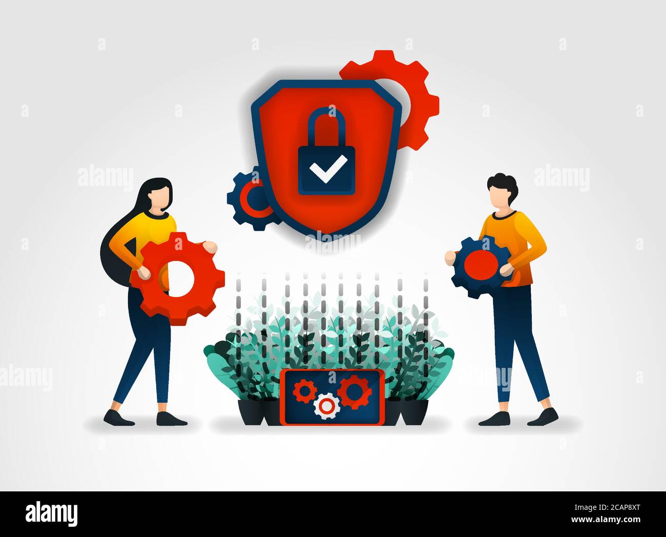 carattere piatto. Le società di fornitori di servizi di sicurezza forniscono una formazione per i responsabili della sicurezza per migliorare il monitoraggio dei servizi di sicurezza e ridurre il threa della sicurezza Illustrazione Vettoriale