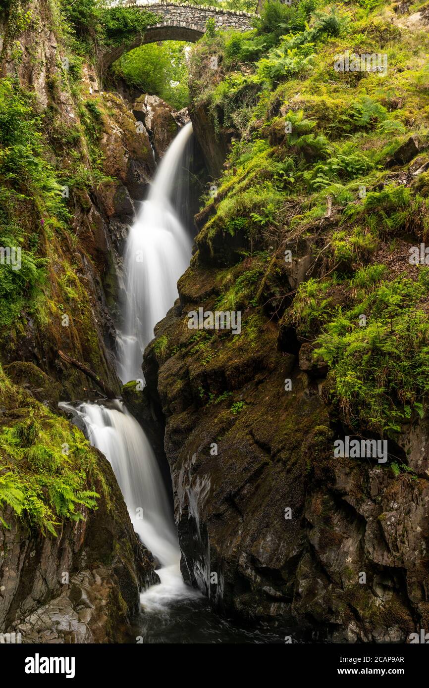 Cascata Aira Force vicino Ullswater nel Lake District, Inghilterra Foto Stock