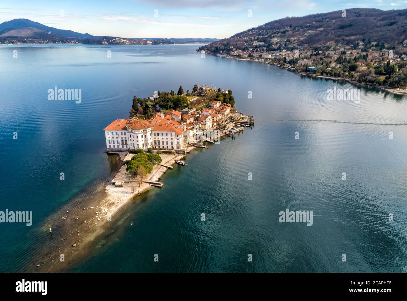Vista aerea dell'Isola Bella sul Lago maggiore, è una delle Isole Borromee in Piemonte del nord Italia, Stresa, Verbania Foto Stock