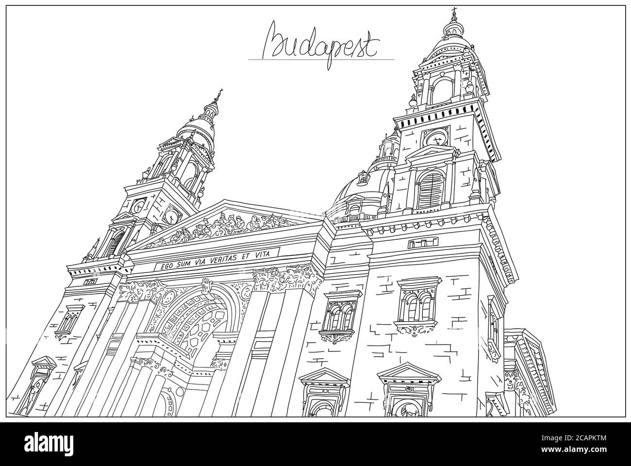 Basilica di Santo Stefano a Budapest. Disegnato a mano Foto Stock