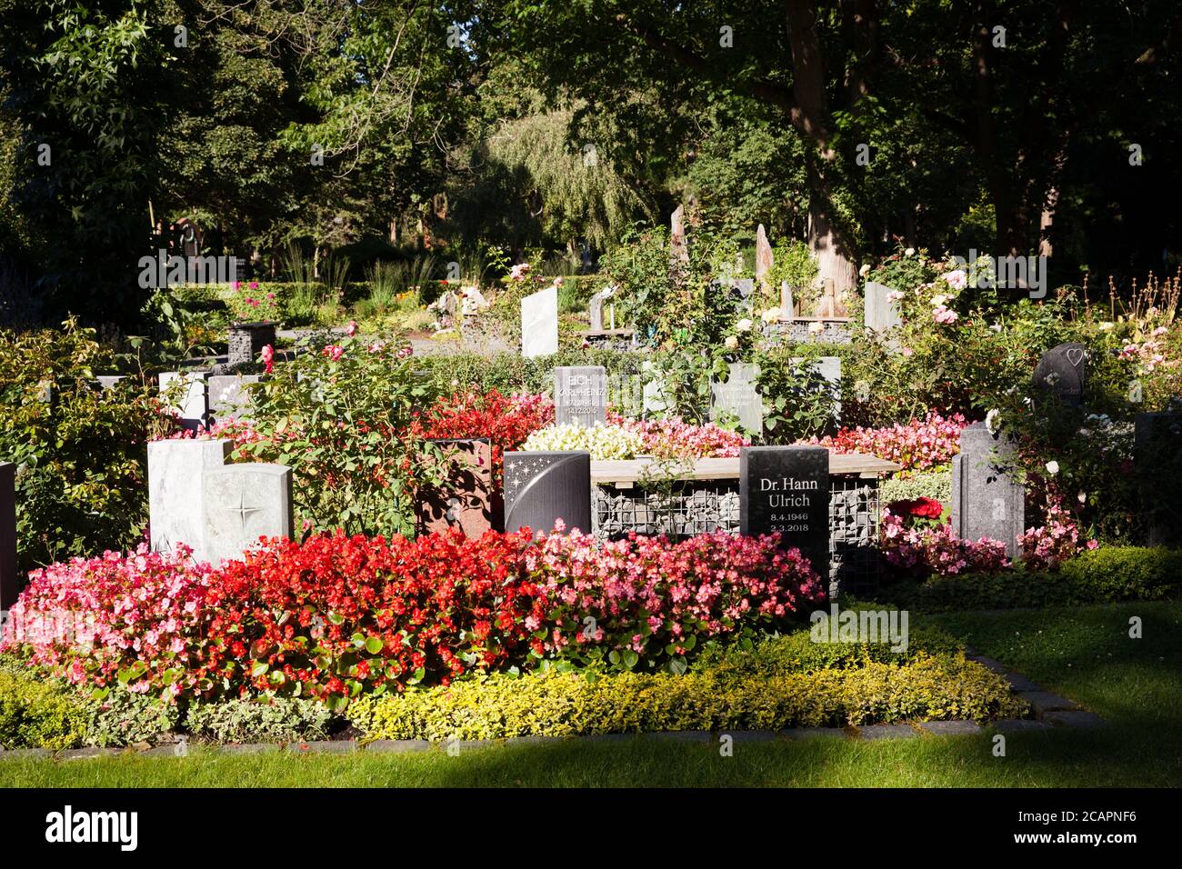 Tombe di urna sul cimitero di Melaten, Colonia, Germania. Urnincreeber auf dem Melatenfriedhof, Koeln, Deutschland. Foto Stock
