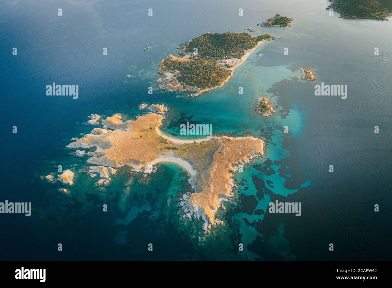 Isole Drenia (Isole Donkey) vicino Ammouliani, Grecia Foto Stock